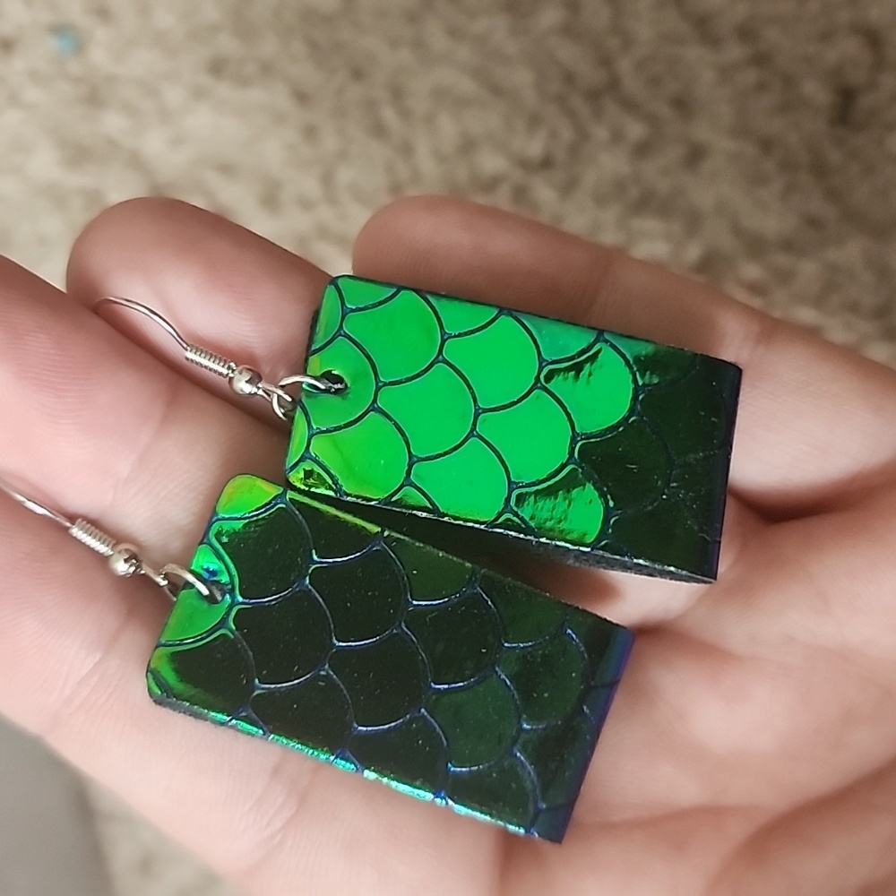 Green and Black Reptile Scale Earrings